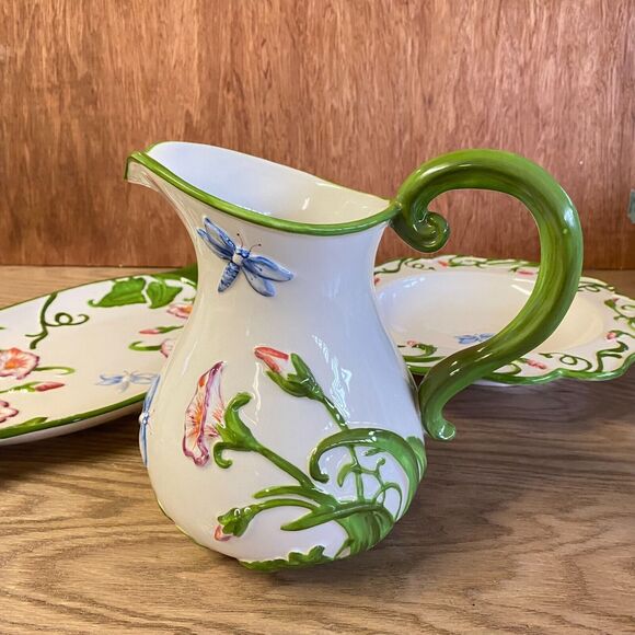 Set of 3 Pieces Temptations "DRAGONFLY" Serving Bowl, Platter, Pitcher - Picture 10 of 15